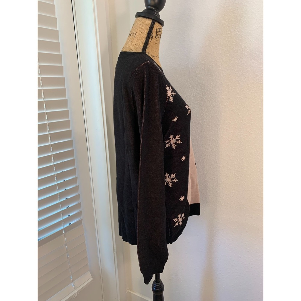 (E-129)Studio Park Reindeer Christmas Sweater Women's Large Black‎ Holiday Knit - Picture 5 of 9